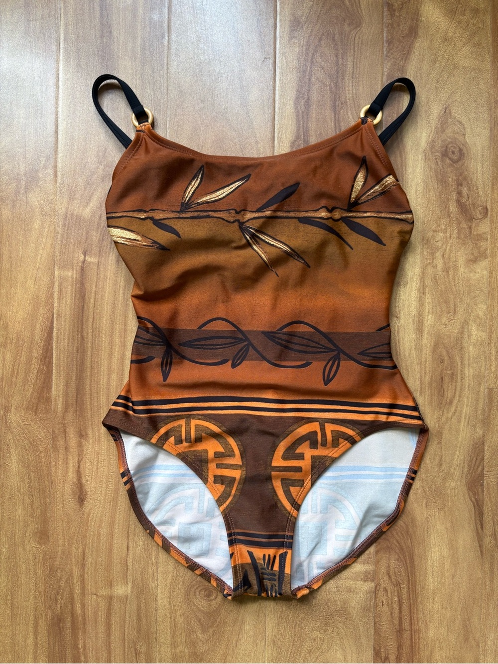 Vintage Orange & Brown Tropical-Print One-Piece Bathing suit
